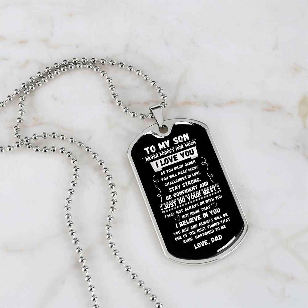 To My Son "Never Forget" Dog Tag Military Necklace
