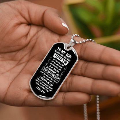 To My Son "Never Forget" Dog Tag Military  Necklace