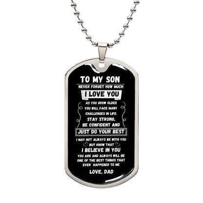 To My Son "Never Forget" Dog Tag Military  Necklace