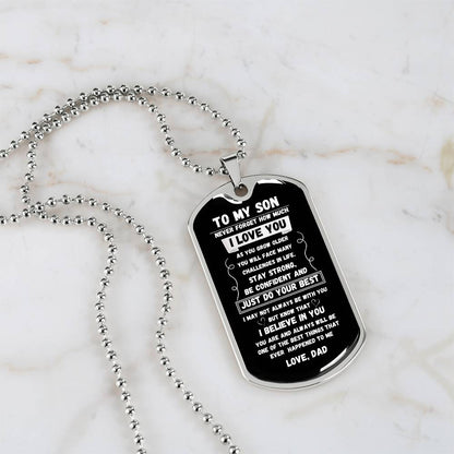 To My Son "Never Forget" Dog Tag Military  Necklace