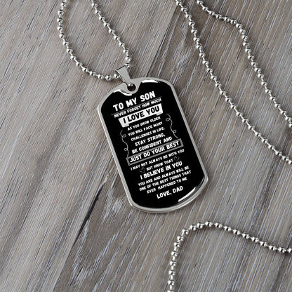 To My Son "Never Forget" Dog Tag Military  Necklace