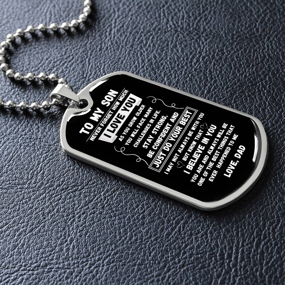 To My Son "Never Forget" Dog Tag Military  Necklace