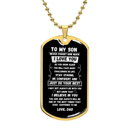 To My Son "Never Forget" Dog Tag Military  Necklace